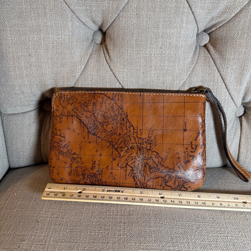 Patricia Nash Cassini Leather Clutch Wristlet Signature Map Print, Brown